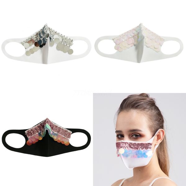 

sequin face mask earloop protective masks summer sunscreen mask anti dust mouthfashion glitter k#378#279, Black