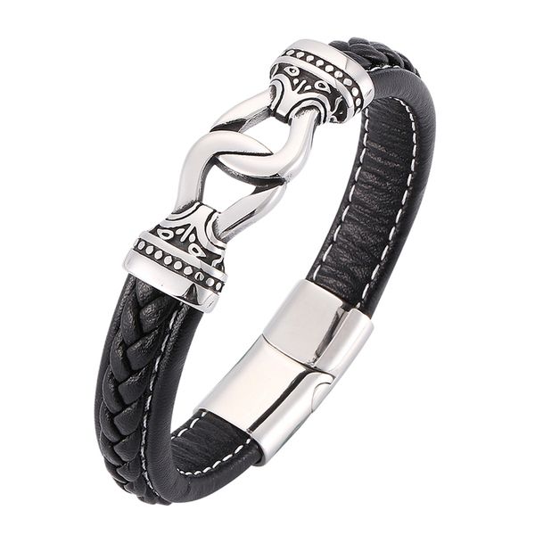 

punk black braided leather bracelet stainless steel magnetic buckle men bracelets bangles rock party jewelry gifts sp0186, Golden;silver