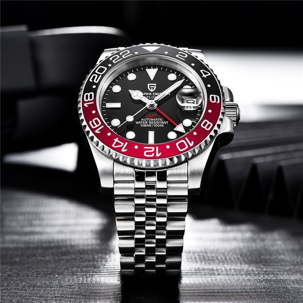 

wristwatches pagani design 40mm fashion men's watches stainless steel waterproof mechanical watch sapphire gmt relogio masculino, Slivery;brown