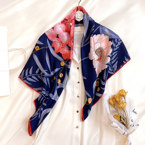 

scarves 2021 twill silk scarf women neck headband fashion neckerchief bandana foulard femme hijab poncho shawls, Blue;gray
