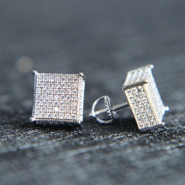 

2017 mens big bling ear jewelry 3 colors screw back micro pave cz earring for men