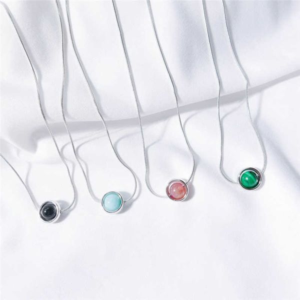 

simple beads natural stone short ckoker necklace snake clavicle chain statement pendant necklace women gifts, Silver