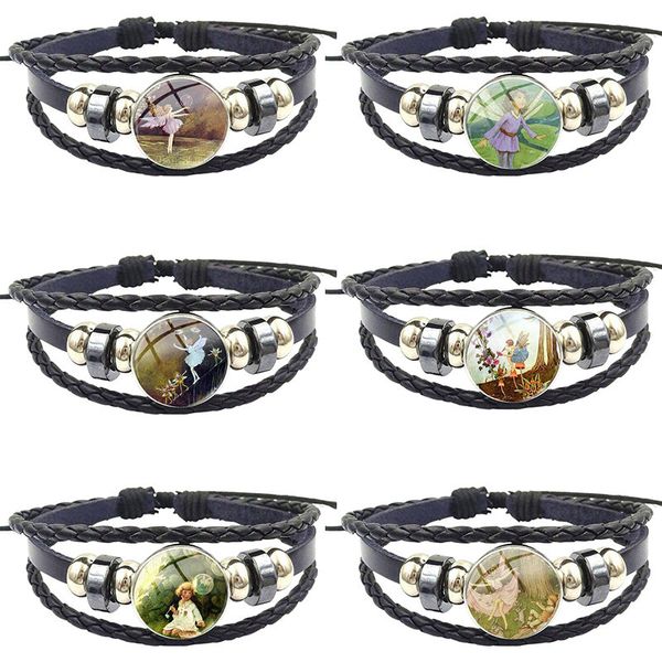 

charm bracelets fashion jewelry black leather bracelet bangle glass cabochon for woman vintage statement bubble ballet fairy, Golden;silver