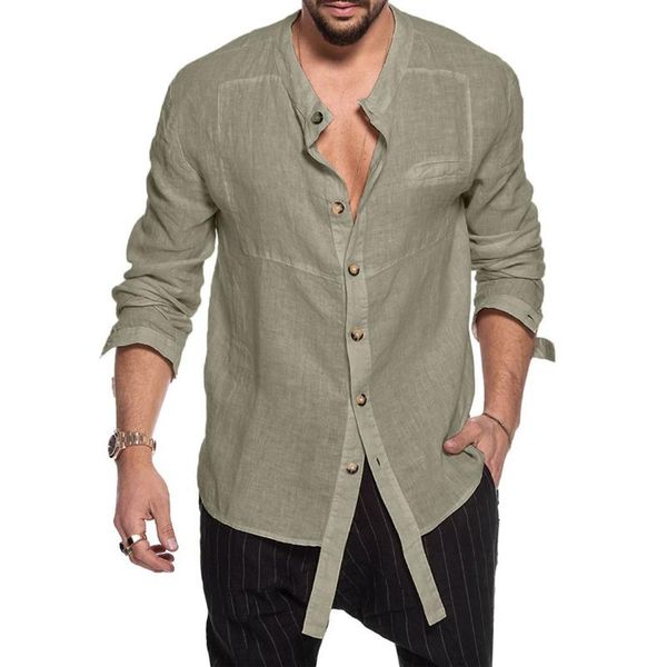 Vendita calda nuova camicia casual da uomo chic camicia comfort in lino di cotone magliette larghe manica lunga primavera estate supporto da spiaggia