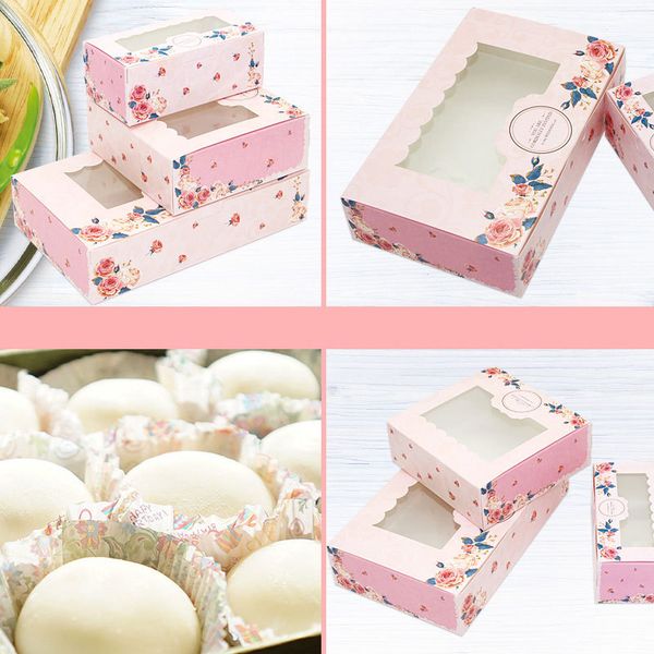 

amais 10pcs mini mooncake paper gift box transparent window candy and sweets cake box wedding favor navidad gift packaging for h