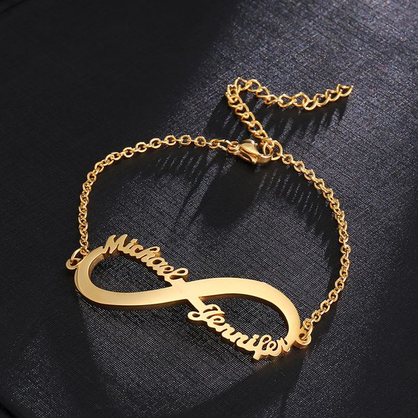 

link, chain stainless steel infinity name bracelet gold color custom jewelry personalized heart nameplate charm, Black