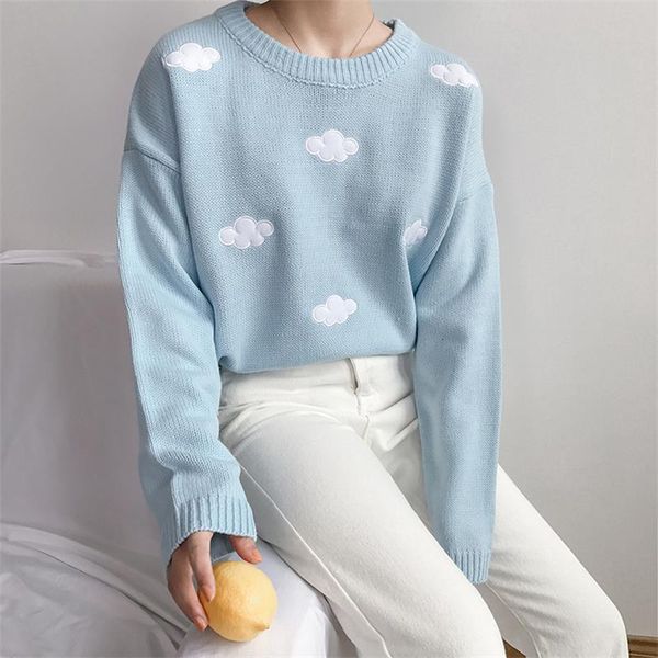 

2019 women's kawaii vintage college loose clouds sweater female korean punk thick loose harajuku clothing for women, White;black