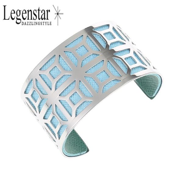 

legenstar grilles bracelet &bangle stainless steel reversible leather open arm cuffs bracelet bijoux femme pulseira-feminina, Black