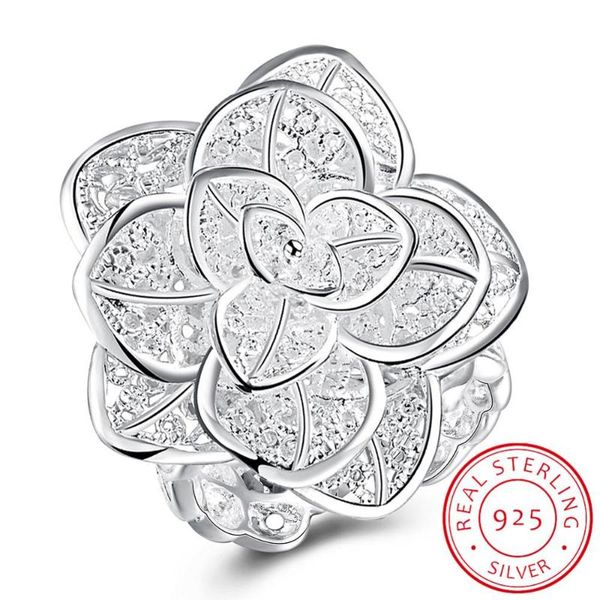 

thorns and rose open adjustable finger rings for women 3d flower ring band 925 sterling silver jewelry korean bsr065, Golden;silver