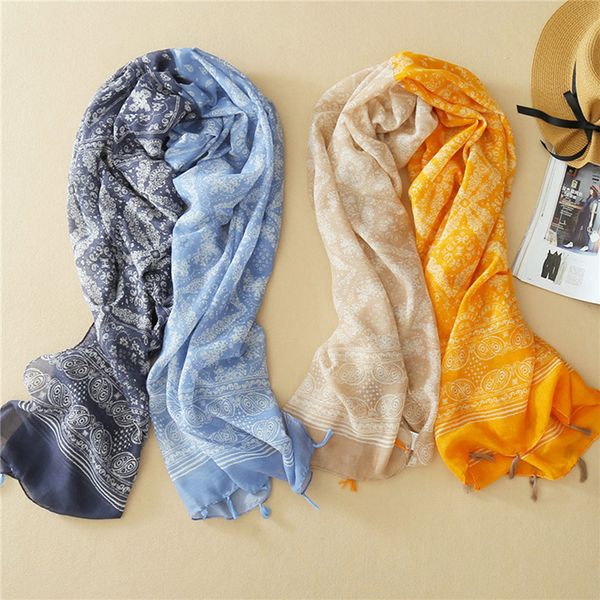 

fashion summer scarf for women scarf for lady viscose shawl tropical print head beach scarves hijab, Blue;gray