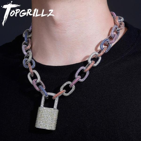 

topgrillz 18мм майами кубинского ожерелье цепь с замком подвеска iced out цирконий цепи hip hop ожерелье ювелирных изделий для подарка, Golden;silver