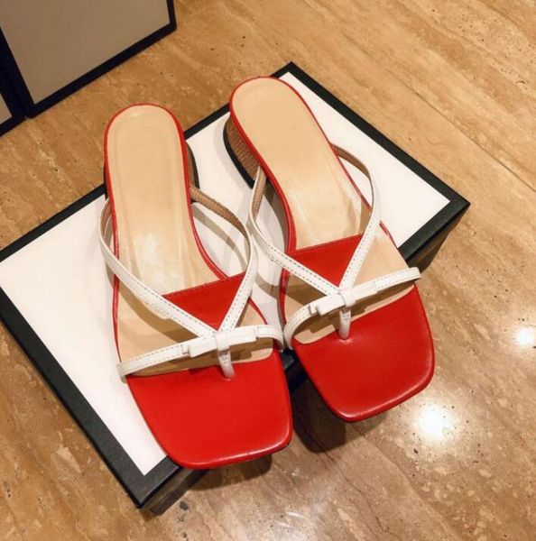 

g slippers bowtie women slides slippers flip flops square toe beach sandals female mid heels pumps casual party shoes, Black