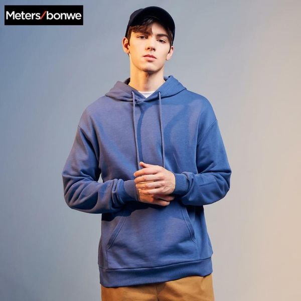 

metersbonwe 2020 new spring base hoodies male hooded sweatshirts solid color fashion skateboard hoodies, Black