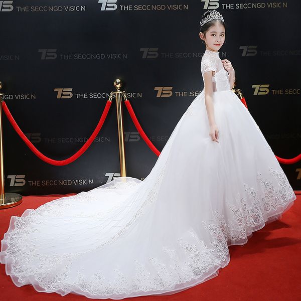 

beauty ivory applique beads train flower girls' dresses girl' brithday dresses girls' formal dress holiday dresses custom sz, White;blue