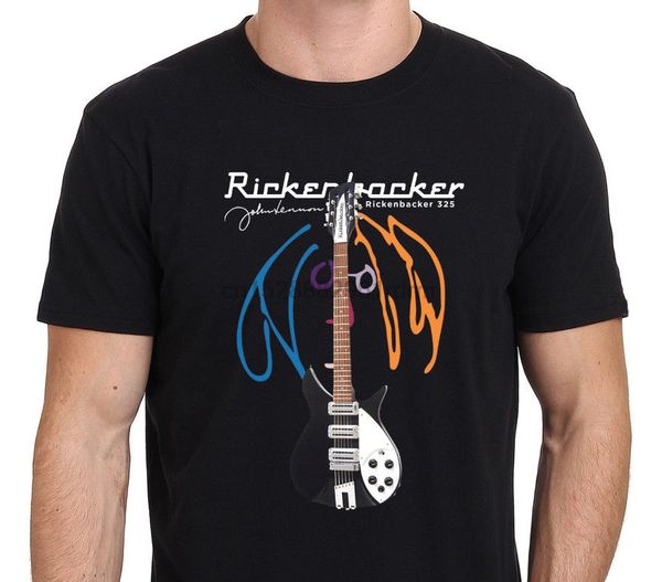 

горячие продажи моды 2018 джон леннон rickenbacke гитара t-shirt mens black s-xxl100% хлопок рубашки