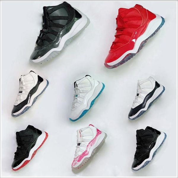 

women jumpman 11 xi low basketball shoes 11s white red pink blue snakeskin youth kids flights sneakers for sale size 28-35