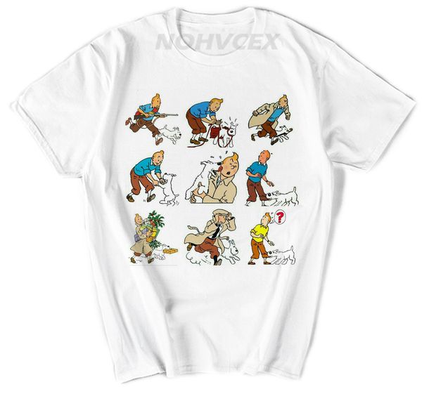 

new design tintin adventure classic animation cartoon t-shirt cotton men t shirt
