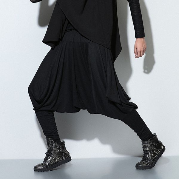 

men's pants trendy fashion loose solid color harem low-grade hip-hop skirts, Black