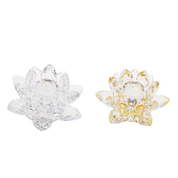 

crystal lotus flower buddhist ornament art glass paperweight clear & yellow
