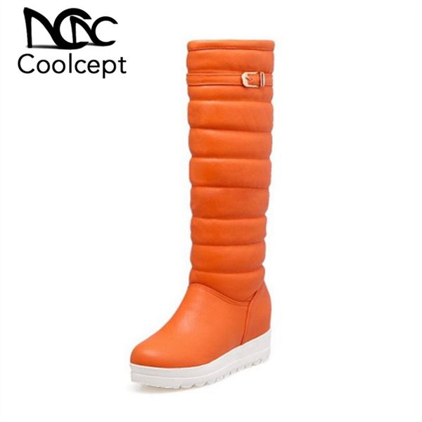 

coolcept winter women snow boots keep warm shoes autumn female knee high boots platform woman heel shoes size 31-42, Black