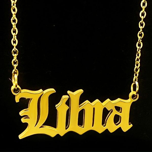 

2020 new constellation zodiac necklaces for women gold silver color antique style designed letter libra taurus aries necklaces