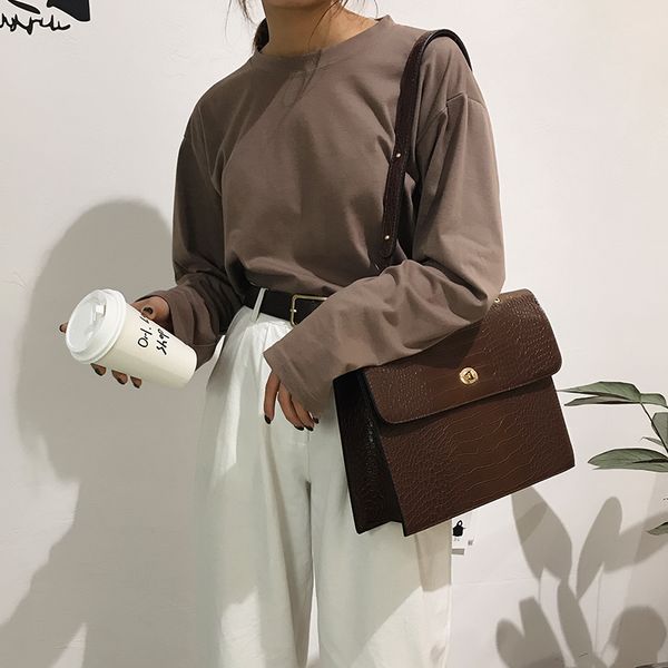 

luxurys designers bags single shoulder big female 2020 new style fashion retro crocodile pattern portable briefcase all-match ins large capa