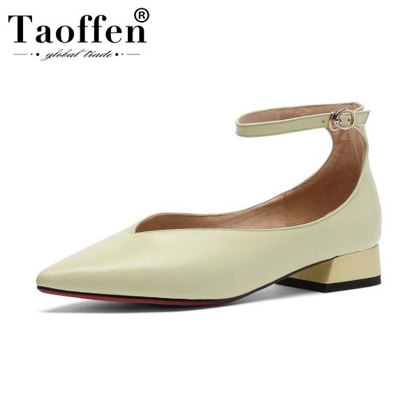 

taoffen women flats genuine leather buckle spring flat shoes woman office ladies leisure wedding shoes footwear size 33-42, Black