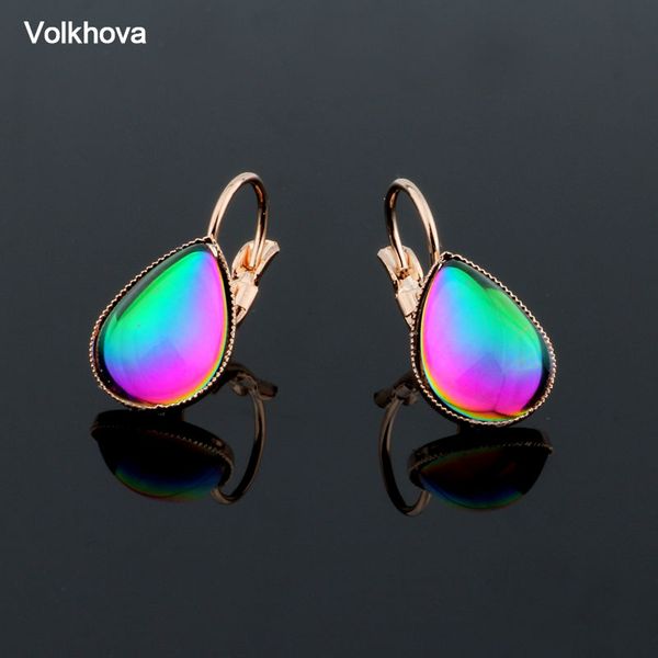 

New Design Colorful Water Drop 585 Rose Gold Earrings For Women's Wedding Party Charm Fashion Girl Earrings Jewelry