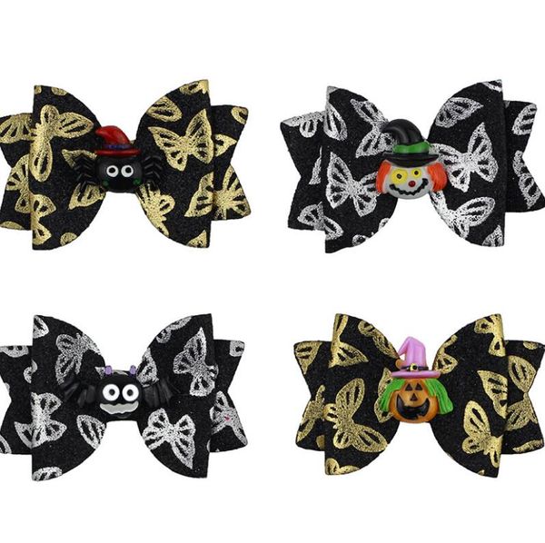 

children's halloween bow hairpin set glite children's headdress with bow the gift for kids girls, Slivery;white