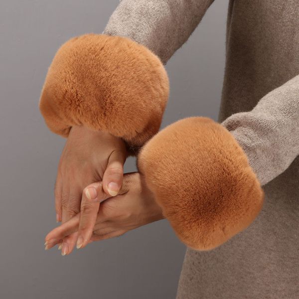 

winter warm wristbands one pair faux fur oversleeve cuff women' parkas fur wrist gloves sleeve cuff cover mittens, Blue;gray