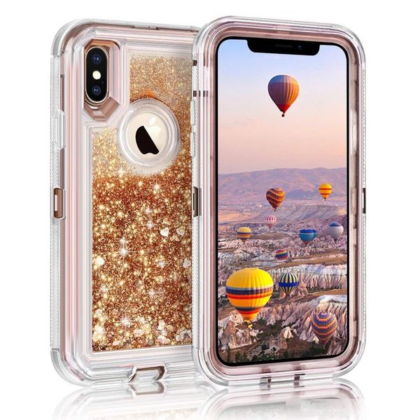 

for iphone xs max xr 8 plus 7 6 6s 360 cover glitter transparent liquid hard full protection 3 in1 tpu bling clear quicksand case