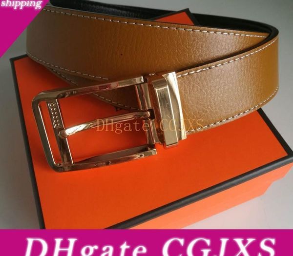 

fashion big smooth buckle men belts male women belt female belts for men ceinture leather with box, Black;brown