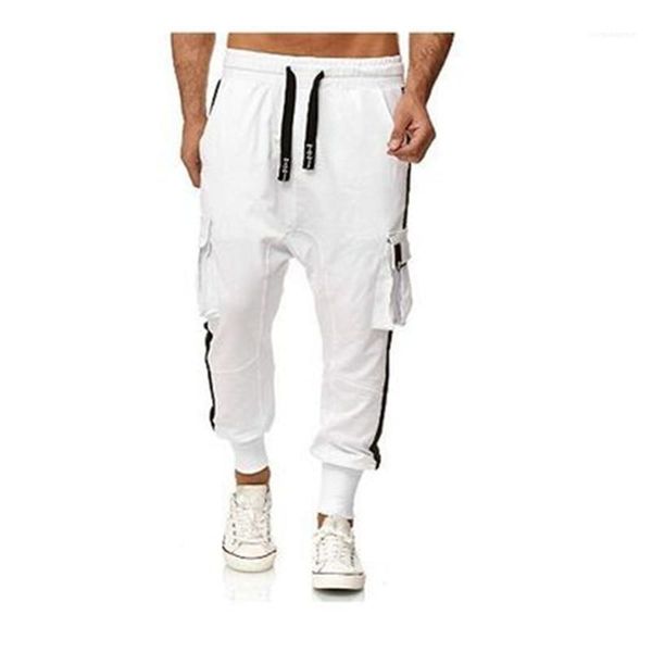 

fall retro harlan male hip hop pants trousers men tooling casual pocket overall pants trousers drape straight wide leg overalls, Black