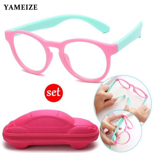 

sunglasses yameize kids anti blue light glasses children silicone optical frame eyeglasses computer eyewear with car shaped case, White;black