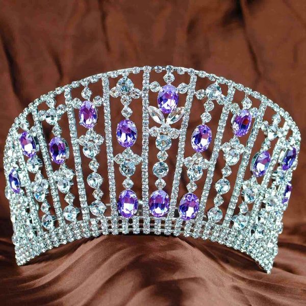 

new women tiara diadem handmade brides crown purple clear crystal rhinestones bridal wedding headband prom party high quality, Golden;silver