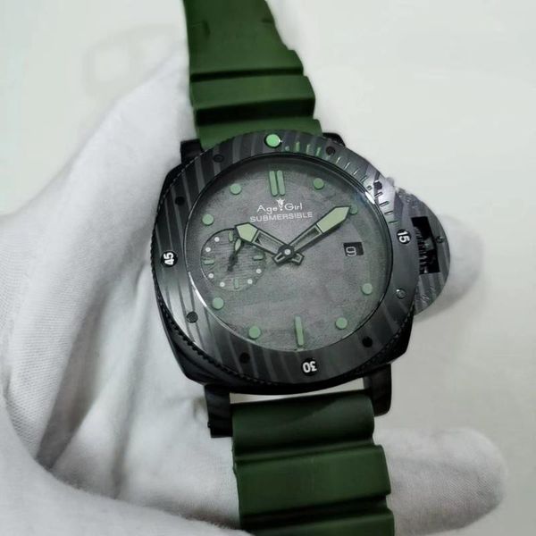 

classic new men automatic mechanical carbotech bezel black green rubber stainless steel 3 days 1950 watches luminous 47mm, Slivery;brown