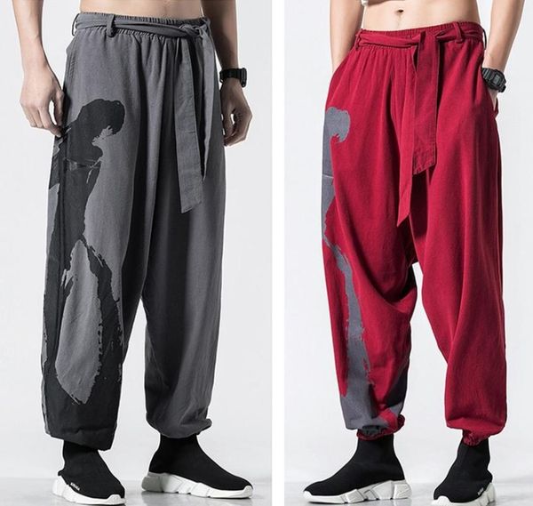 

cotton&linen spring&autumn men bloomers martial arts lantern trousers tai chi wushu pants halon panty knickerbockers, Black;blue