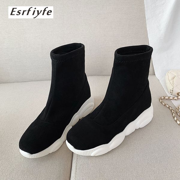 

boots esrfiyfe 2021 shoes women height increasing ankle round toe slip-on ladies winter snow fashion woman, Black