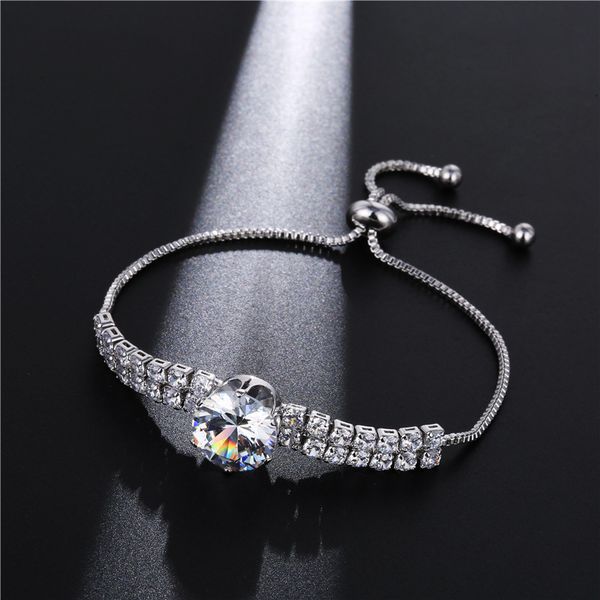 

fashionable woman classic irregular round white large crystal zircon bracelet golden silvery adjustable chain jewelry, Black