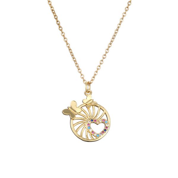 

cmoonry 2020 fashion hollow design cute heart butterfly pendant necklace for women rainbow color cz jewelry female accessories, Silver