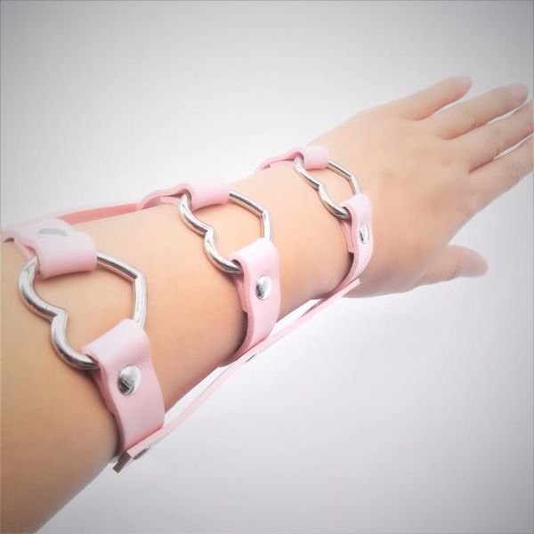 

bangle harajuku 100%handmade rock punk charm leather safe sweet heart wrist belt, Black
