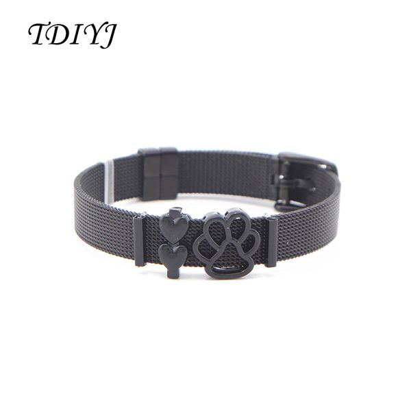 

charm bracelets tdiyj arrival diy 21cm stainless steel love dog mesh bracelet wrap keepers for family gifts, Golden;silver