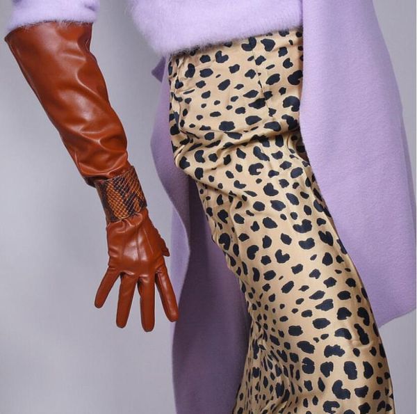 

women' fashion slim faux pu leather glove lady' club performance formal party leather wide sleeve long glove 50cm r2045, Blue;gray