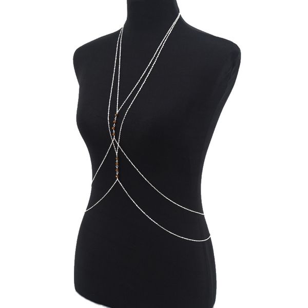 

2020 multilayer gold silver beach bikini alloy beaded crossover beyonce body chain necklace women wholesale jewelry bd003