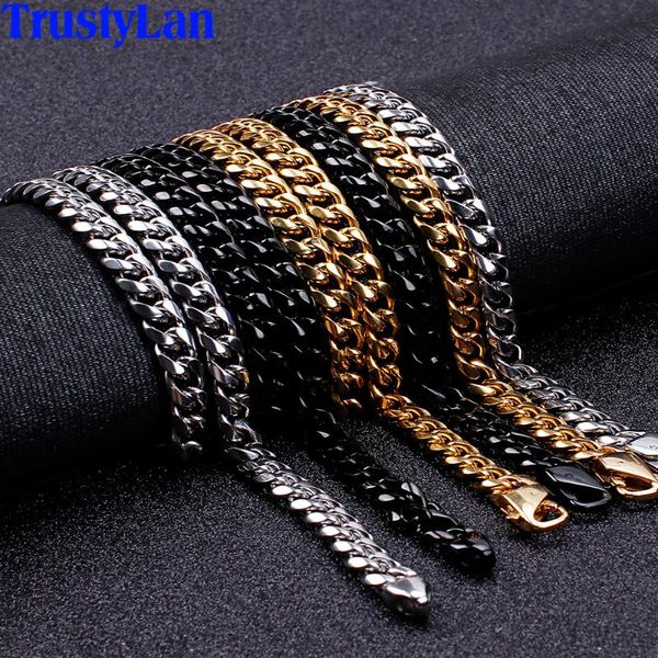 

link, chain 9mm wide polished stainless steel cuban link curb bracelet man long necklace for men him luxury gold black male jewelry