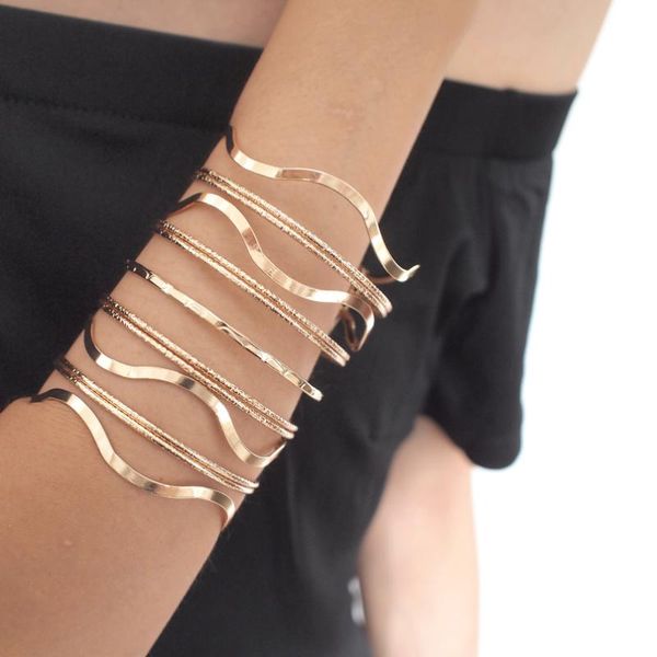 

punk wave pattern alloy big fashion metal statement bangle bracelets for women accessories jewelry ukmoc, Black