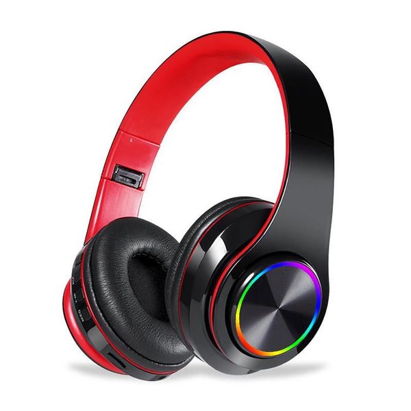 

b39 led colorful breathing lights portable folding built-in fm wireless bluetooth headphones with mic support tf card mp3 player