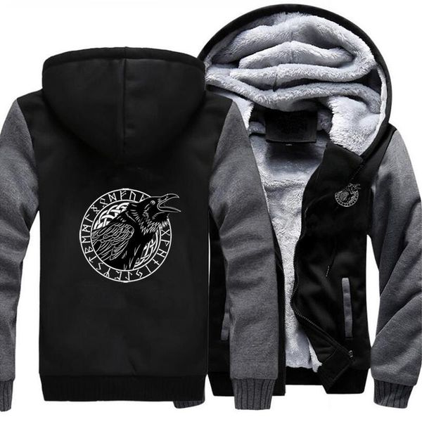 

vintage style men plus size ancient viking sweatshirt men's winter thicken hoodies pullovers jackets coats streetwear, Black