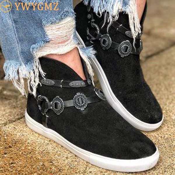 

2020 autumn woman short boots flat bottom short tube snow boots thick bottom shoes ankle women botas mujer d1379, Black