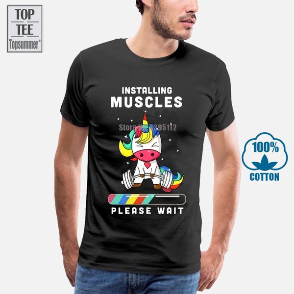 

unicorn installing muscles please wait men tshirt black cotton s 6xl made in usa